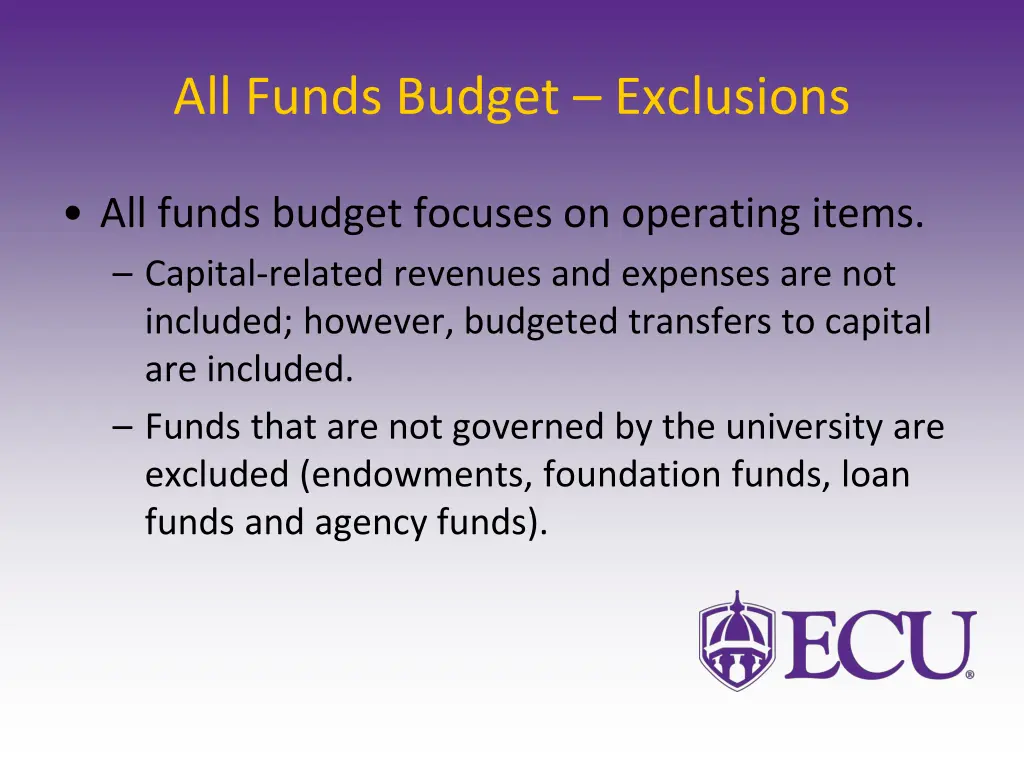 all funds budget exclusions