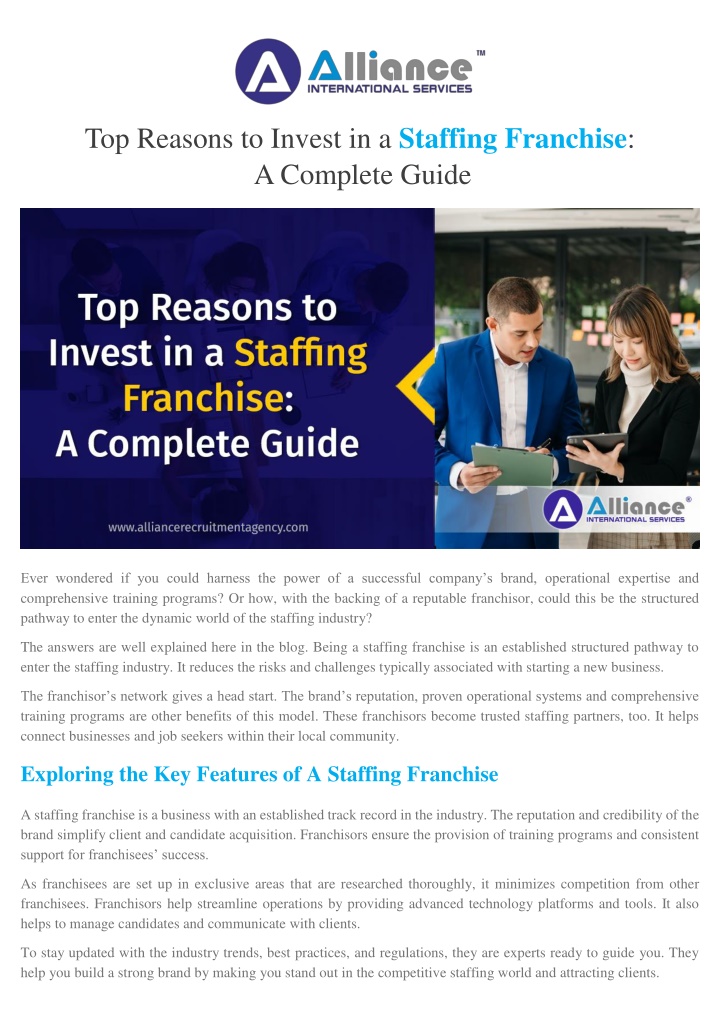 top reasons to invest in a staffing franchise