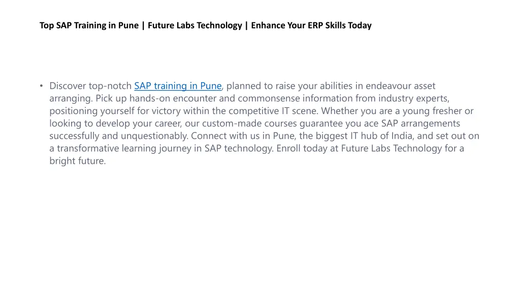 top sap training in pune future labs technology