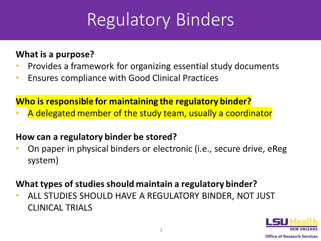 regulatory binders