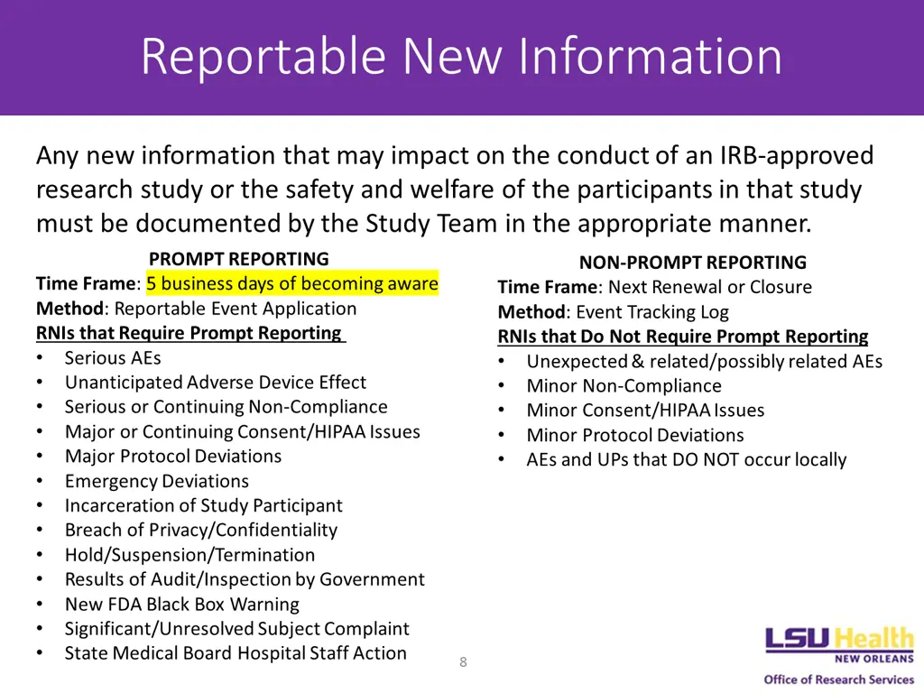 reportable new information