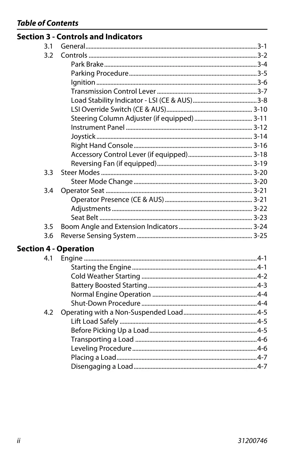 table of contents section 3 controls