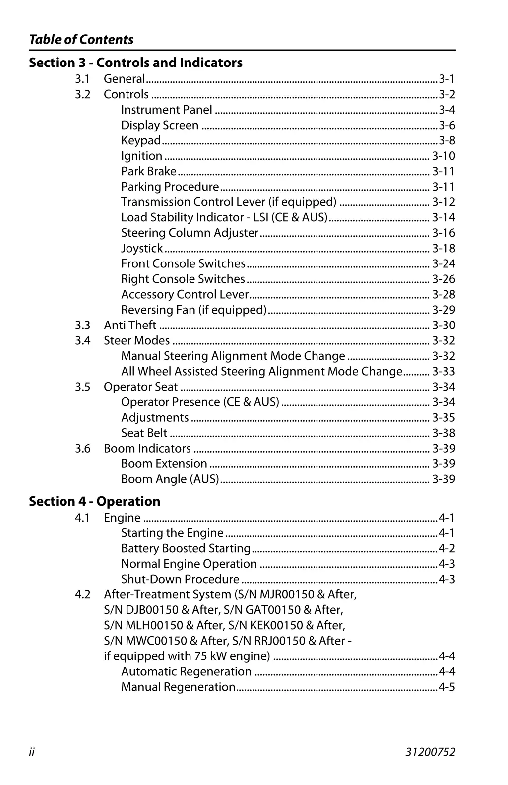 table of contents section 3 controls