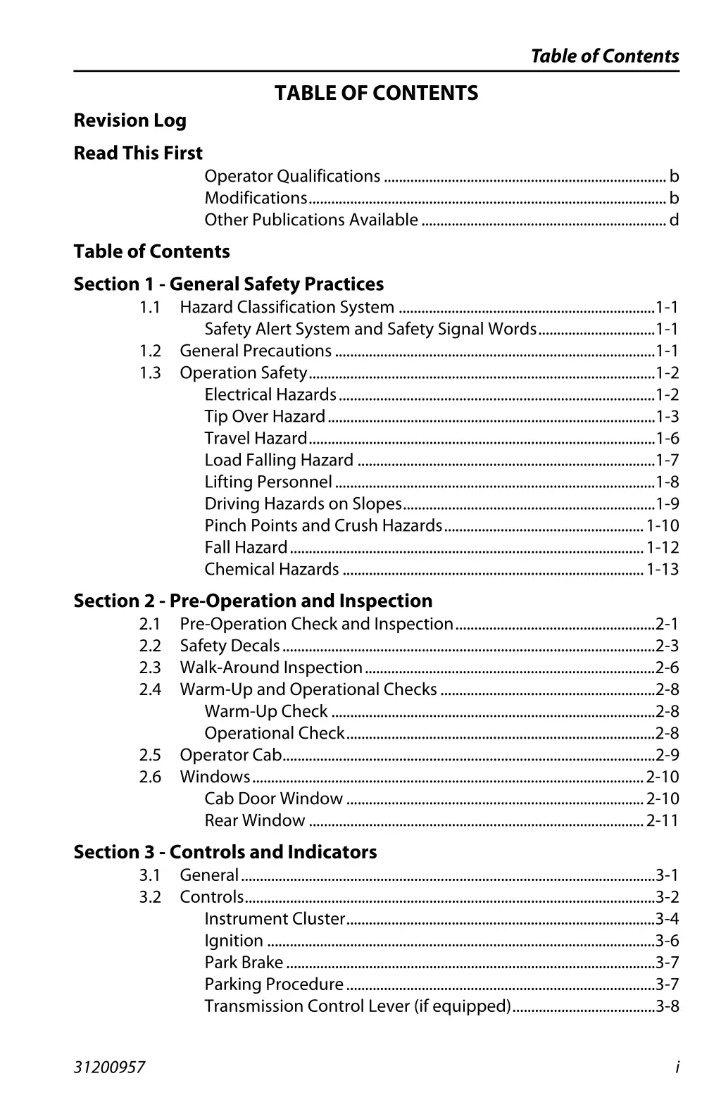 table of contents