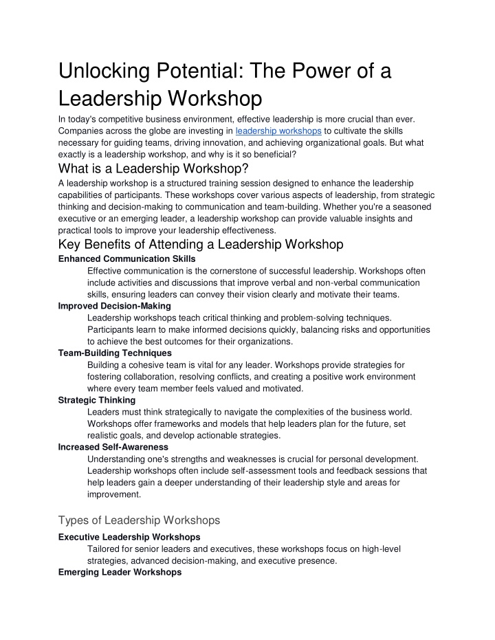 unlocking potential the power of a leadership