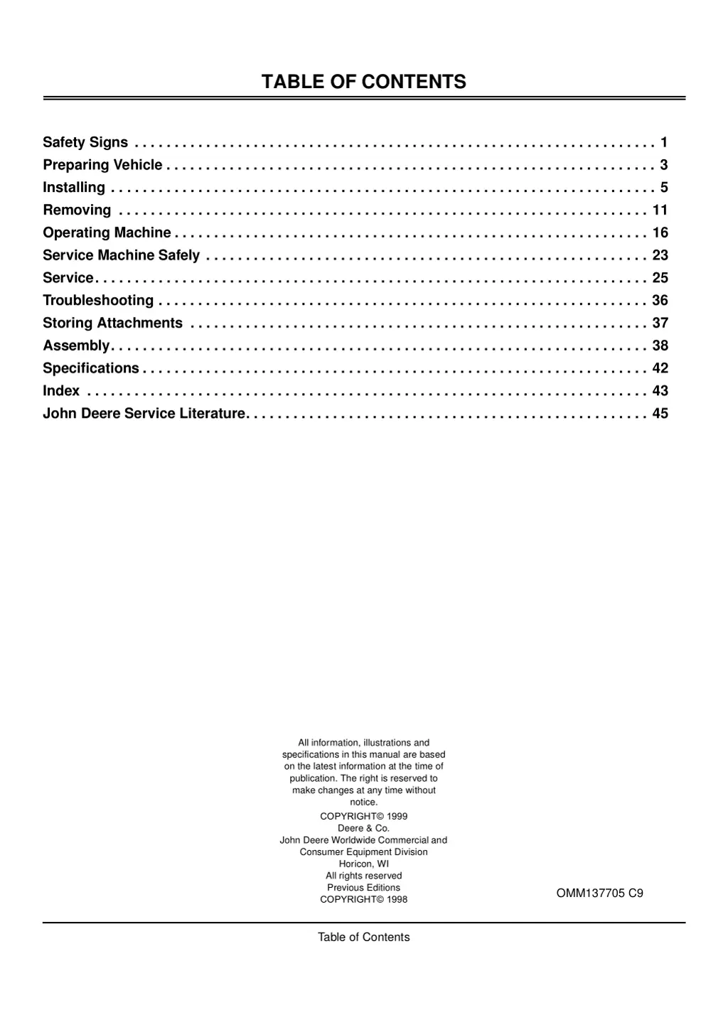 table of contents