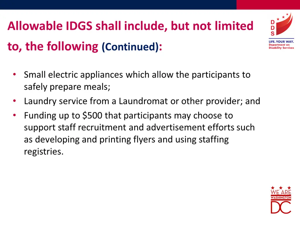 allowable idgs shall include but not limited