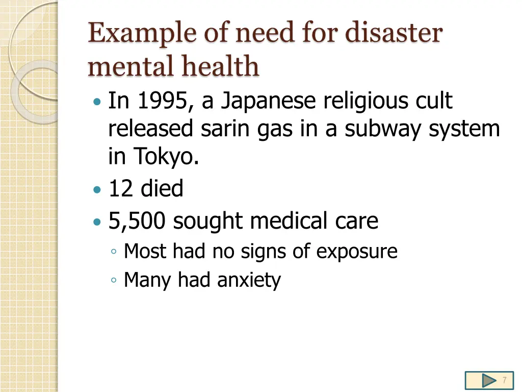 example of need for disaster mental health