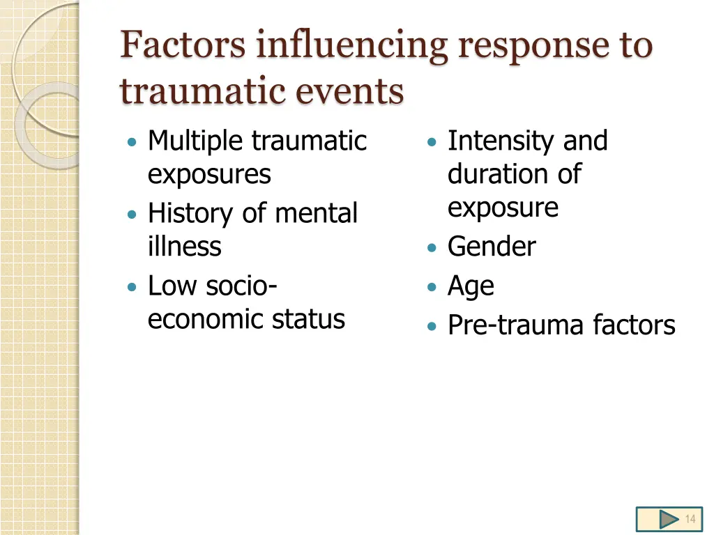 factors influencing response to traumatic events