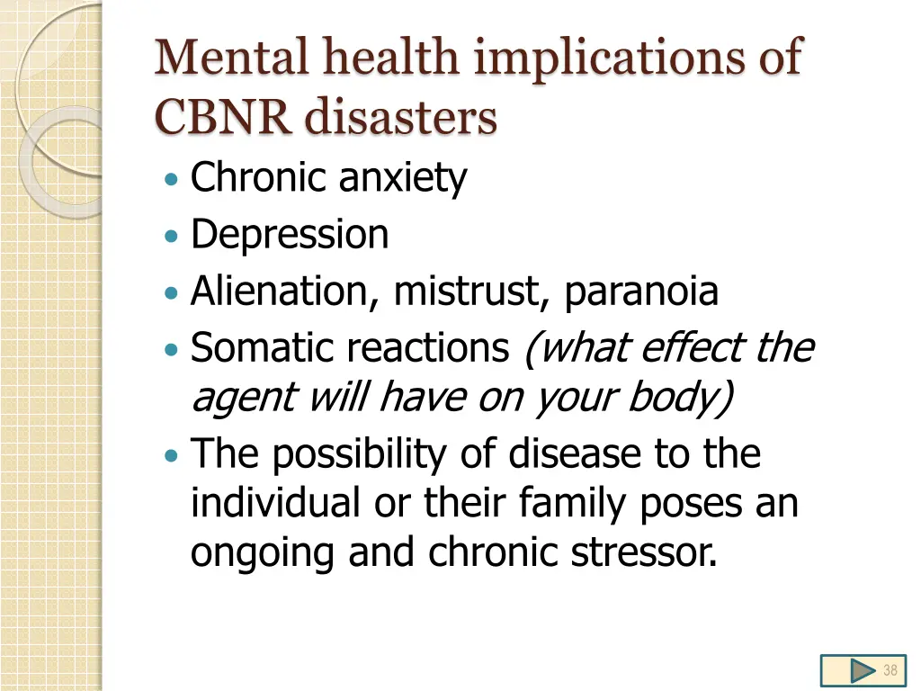 mental health implications of cbnr disasters