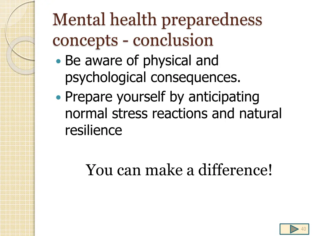 mental health preparedness concepts conclusion