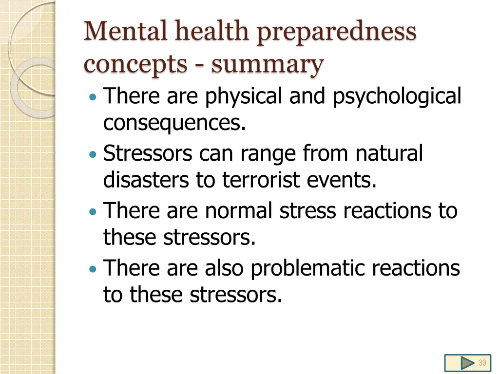 mental health preparedness concepts summary there