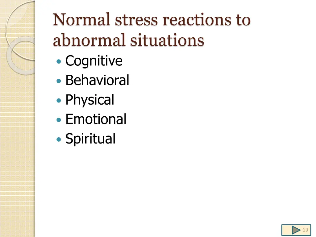 normal stress reactions to abnormal situations