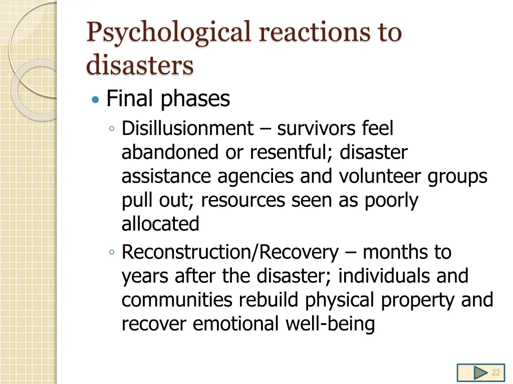 psychological reactions to disasters final phases