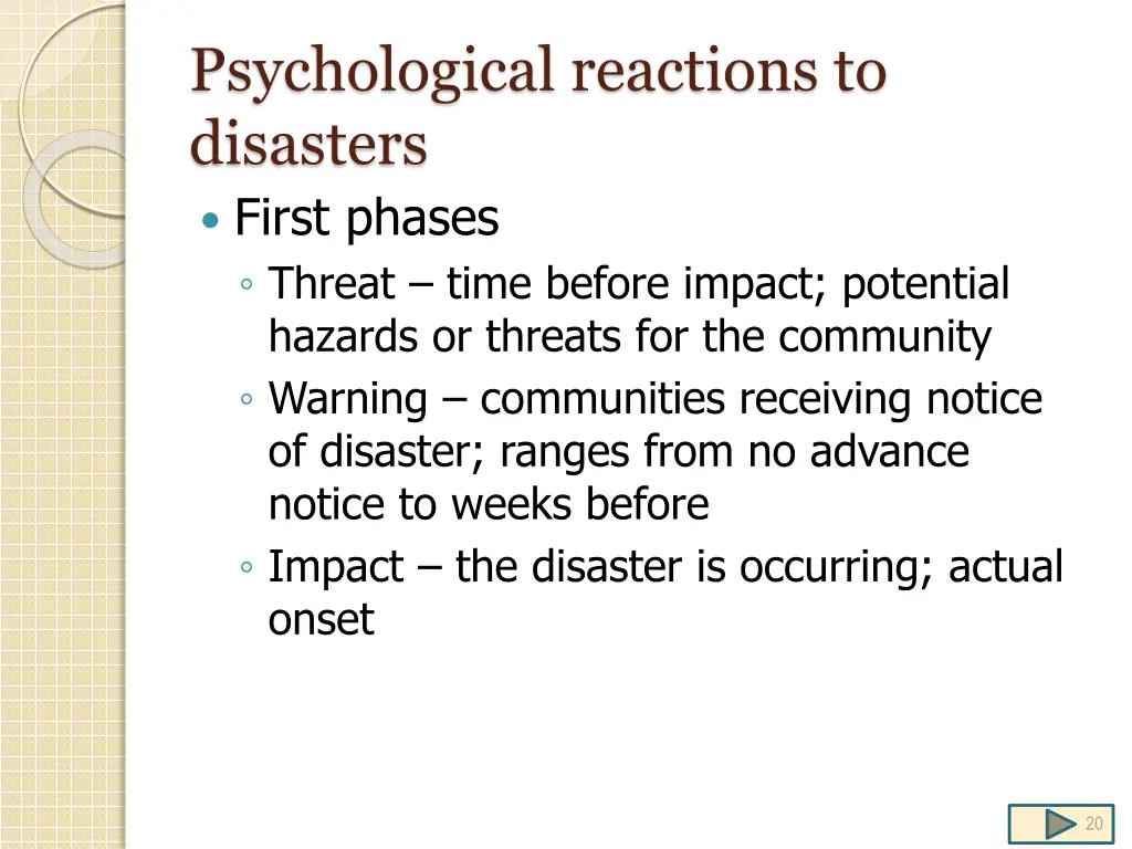 psychological reactions to disasters first phases