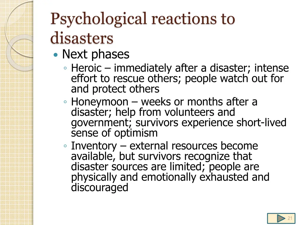 psychological reactions to disasters next phases