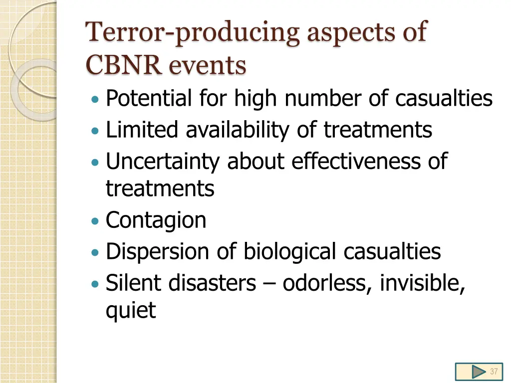 terror producing aspects of cbnr events potential