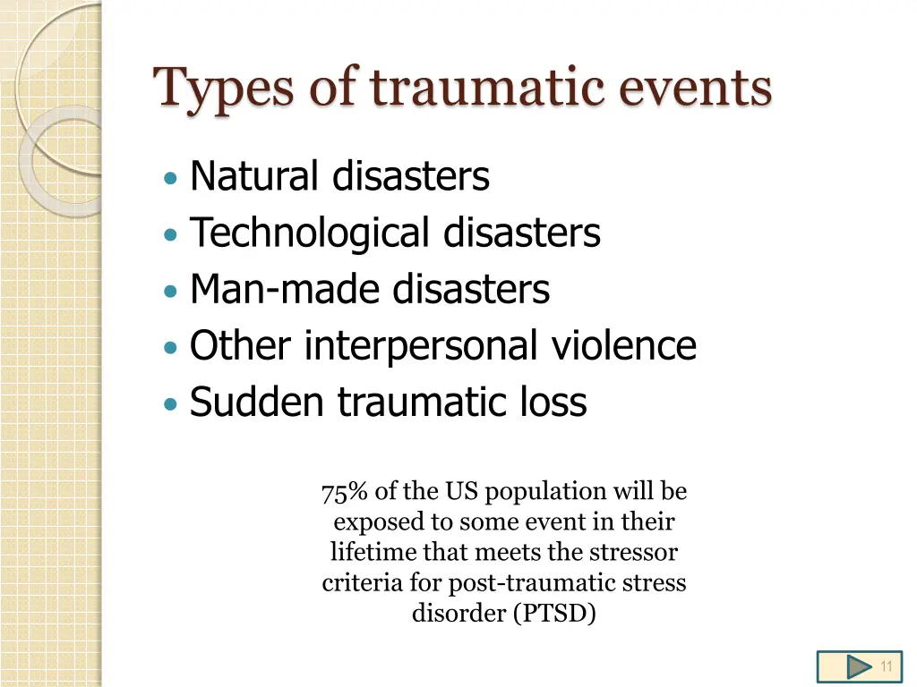 types of traumatic events