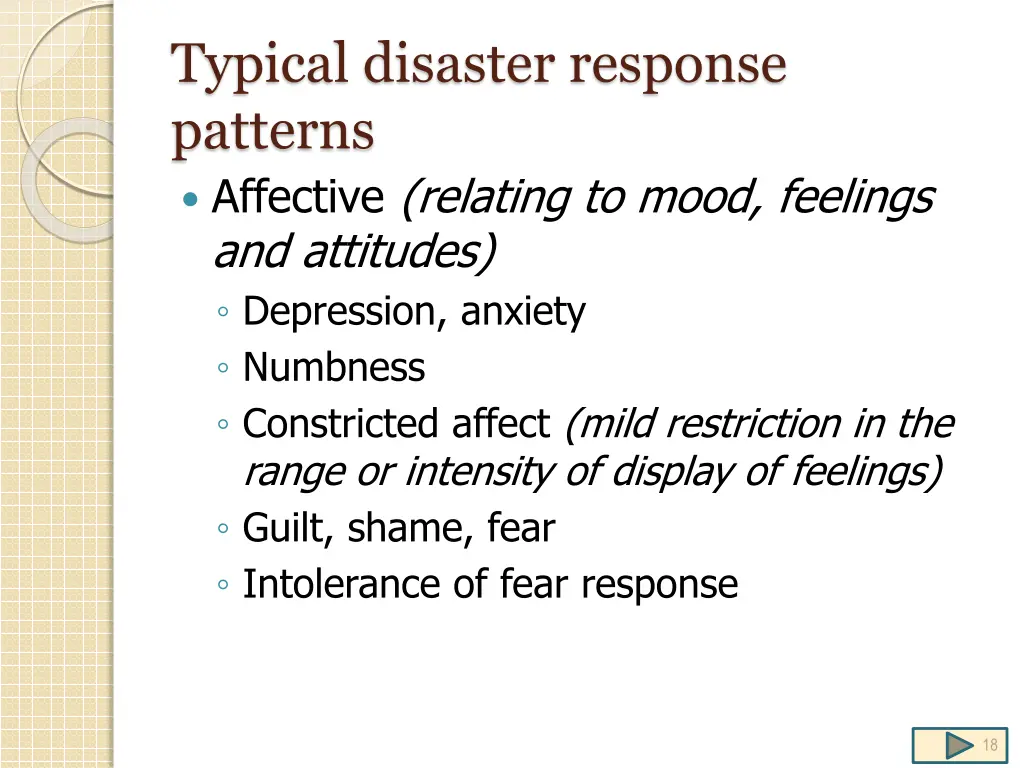 typical disaster response patterns affective