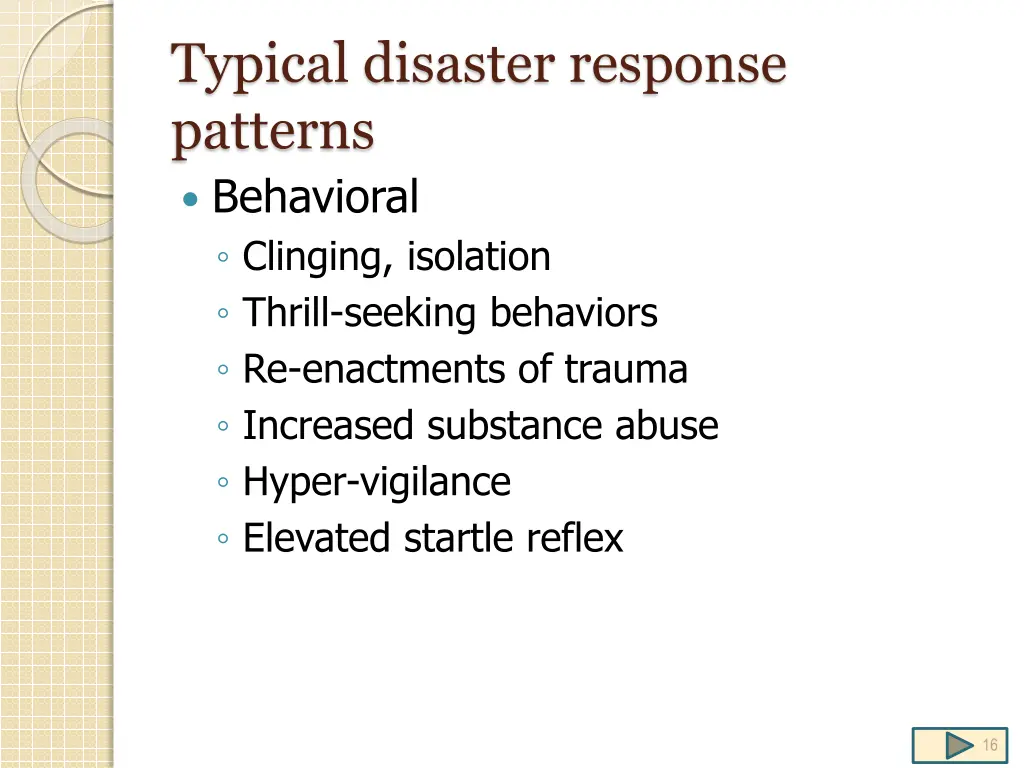 typical disaster response patterns behavioral