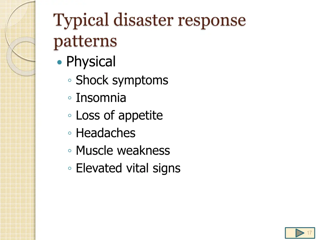 typical disaster response patterns physical shock