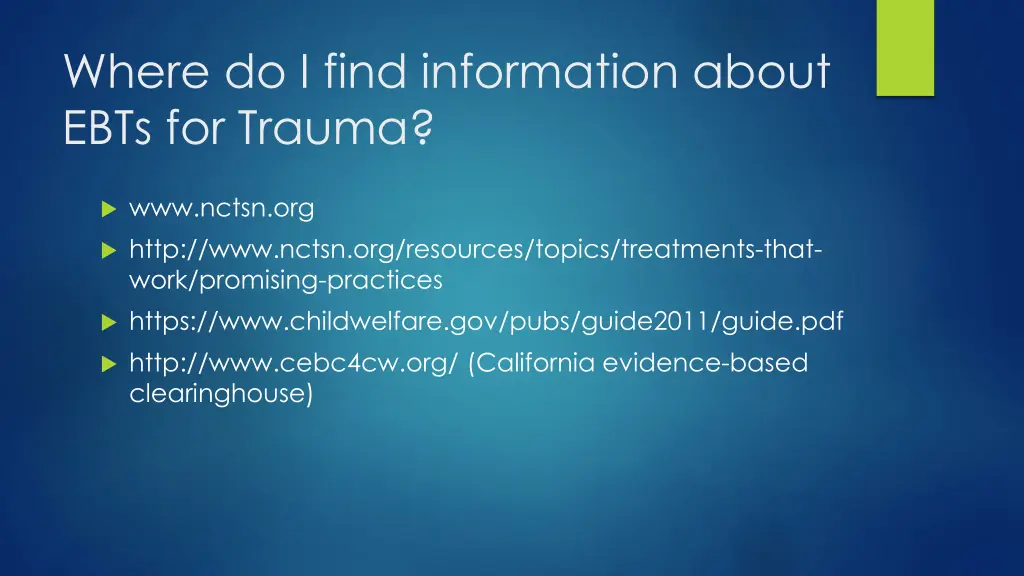 where do i find information about ebts for trauma