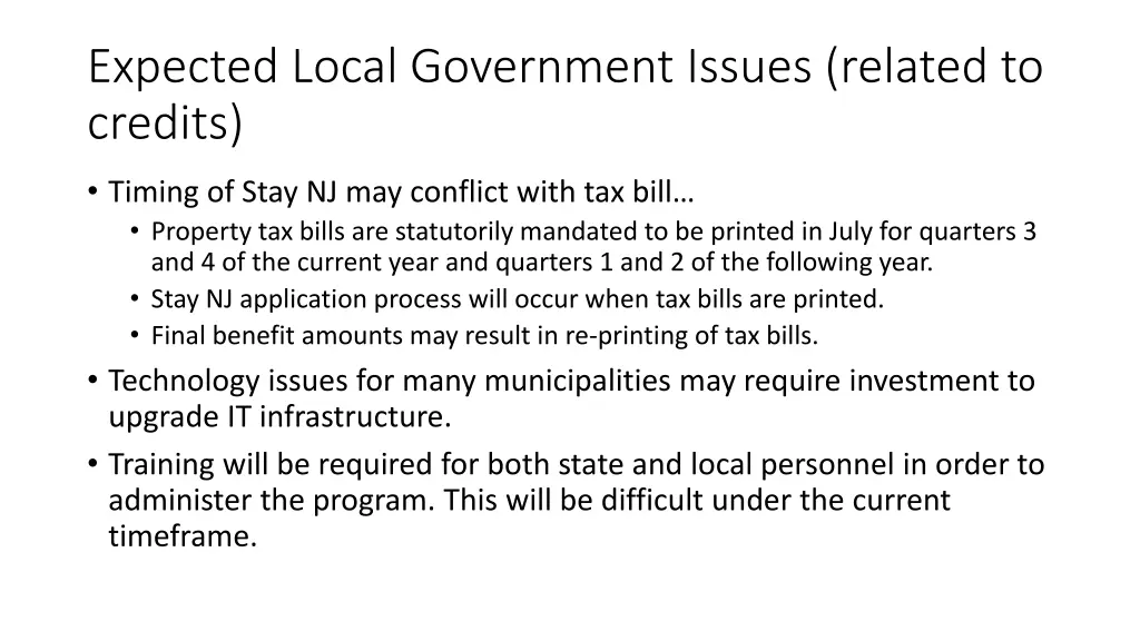 expected local government issues related