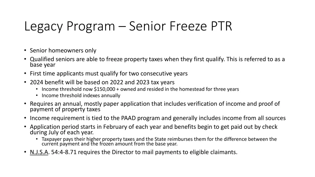 legacy program senior freeze ptr