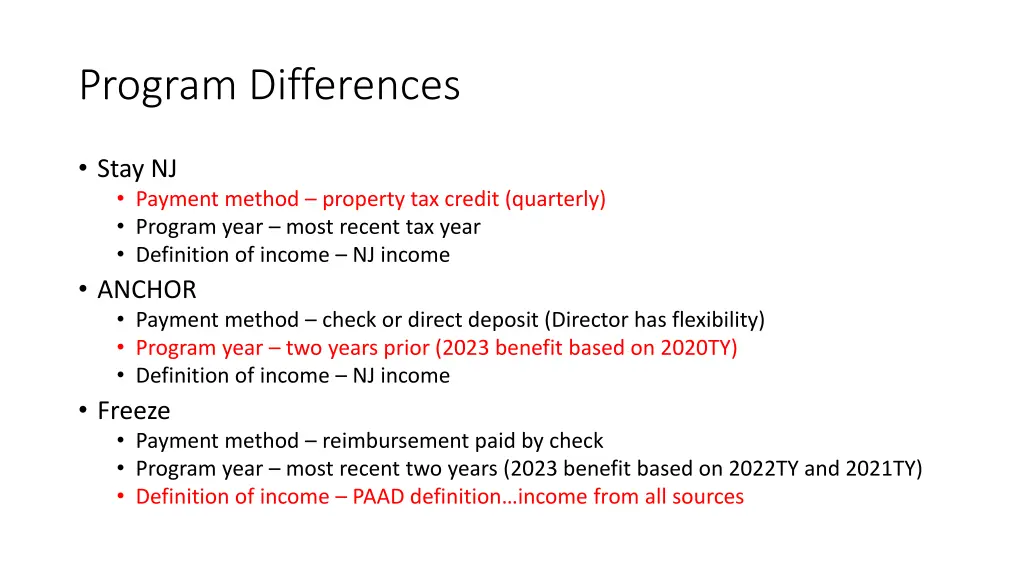 program differences