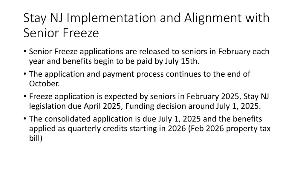 stay nj implementation and alignment with senior