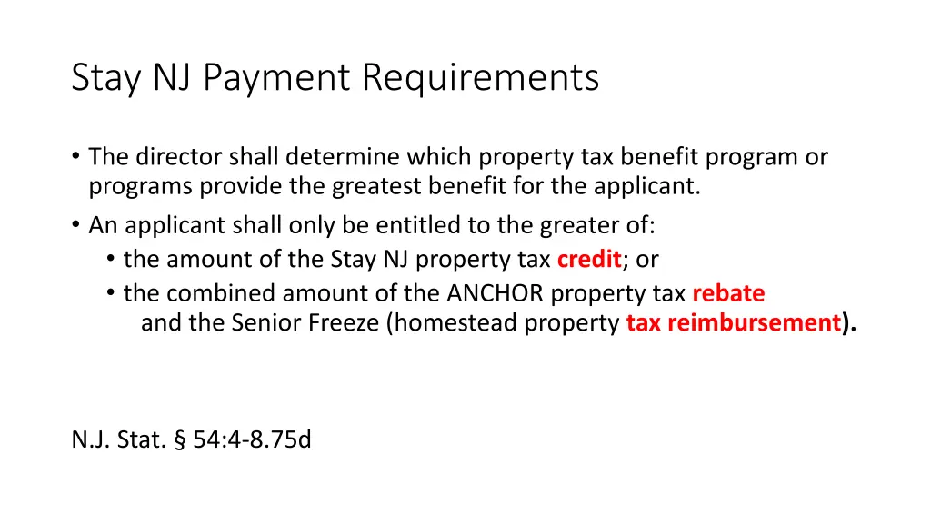 stay nj payment requirements