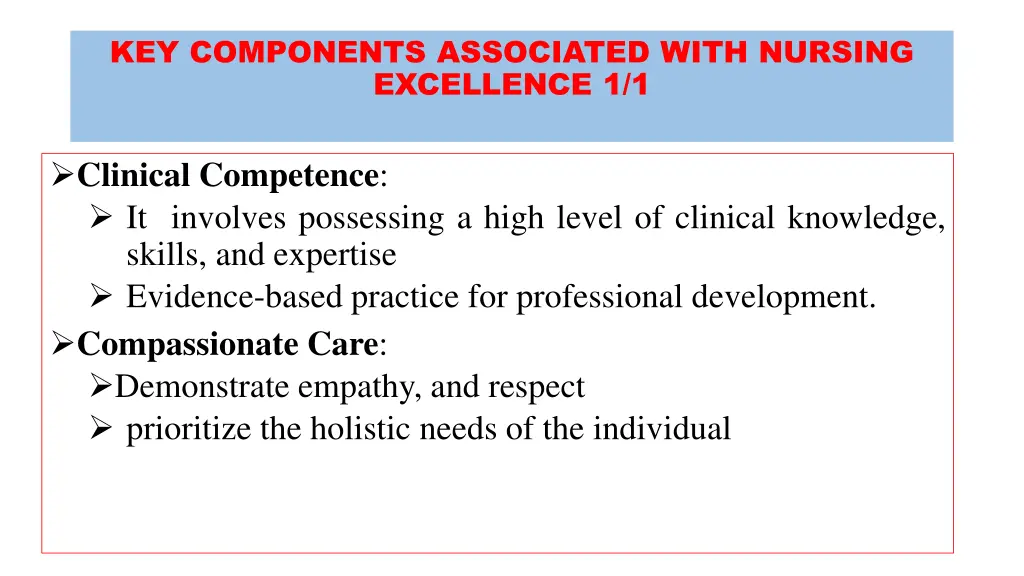 key components associated with nursing excellence