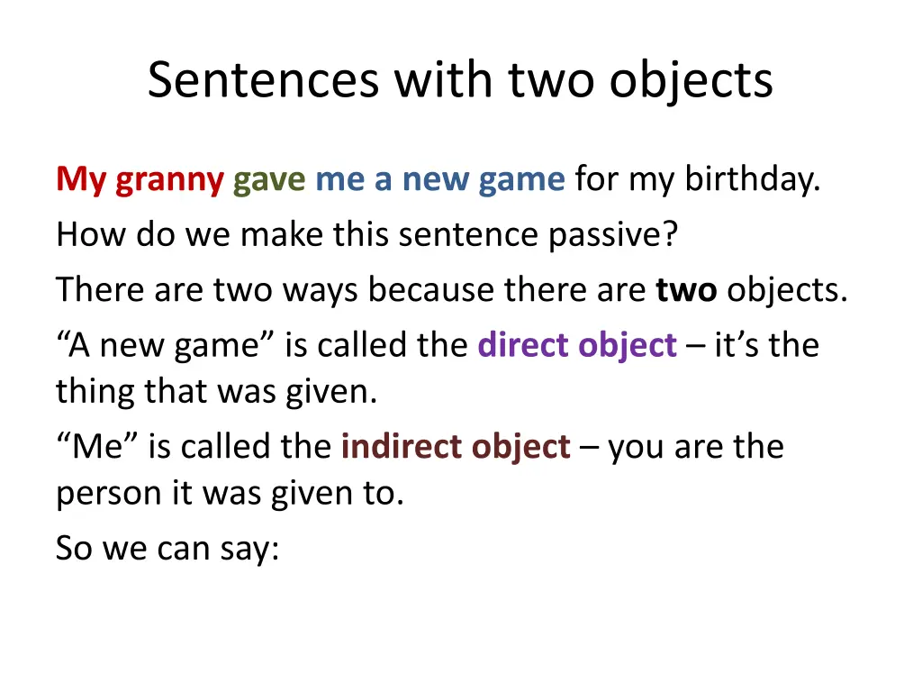 sentences with two objects 1