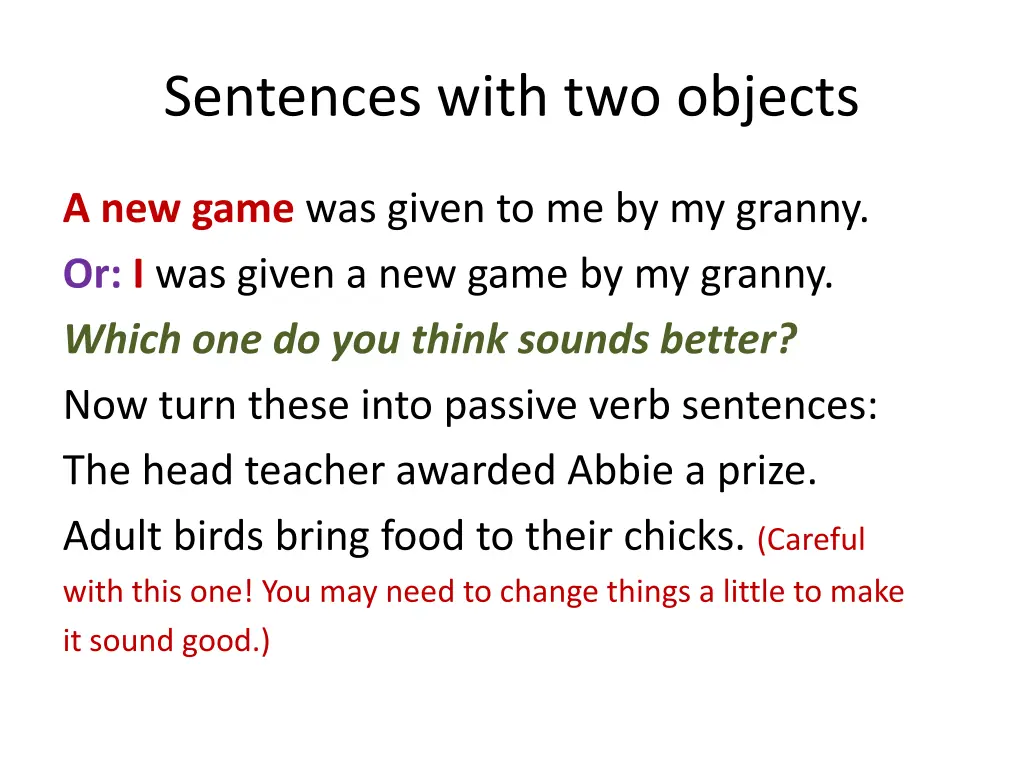 sentences with two objects 2