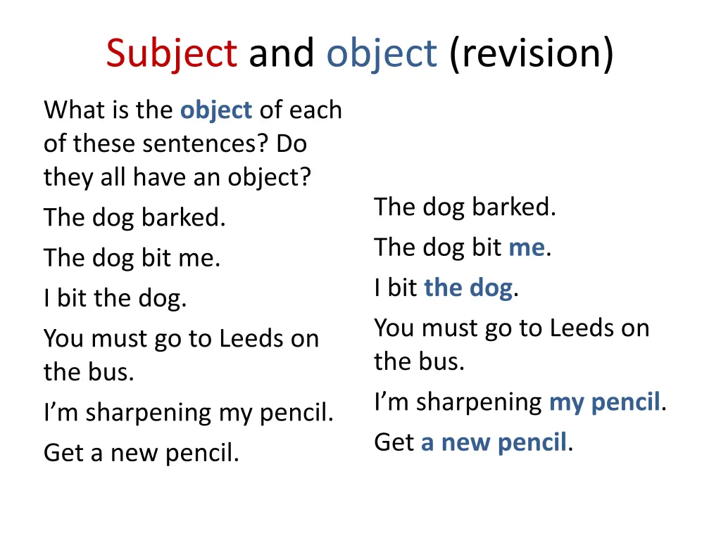 subject and object revision 1