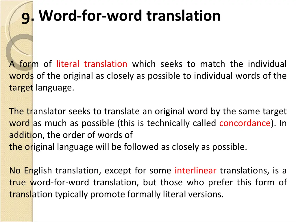 9 word for word translation