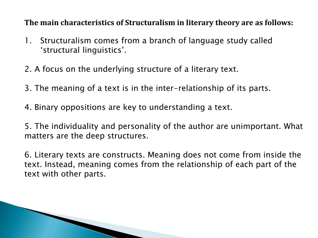 the main characteristics of structuralism