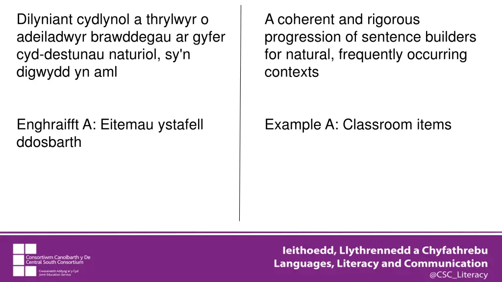 dilyniant cydlynol a thrylwyr o adeiladwyr