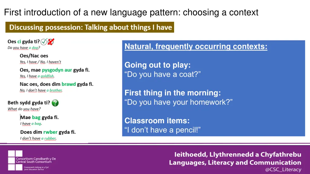 first introduction of a new language pattern