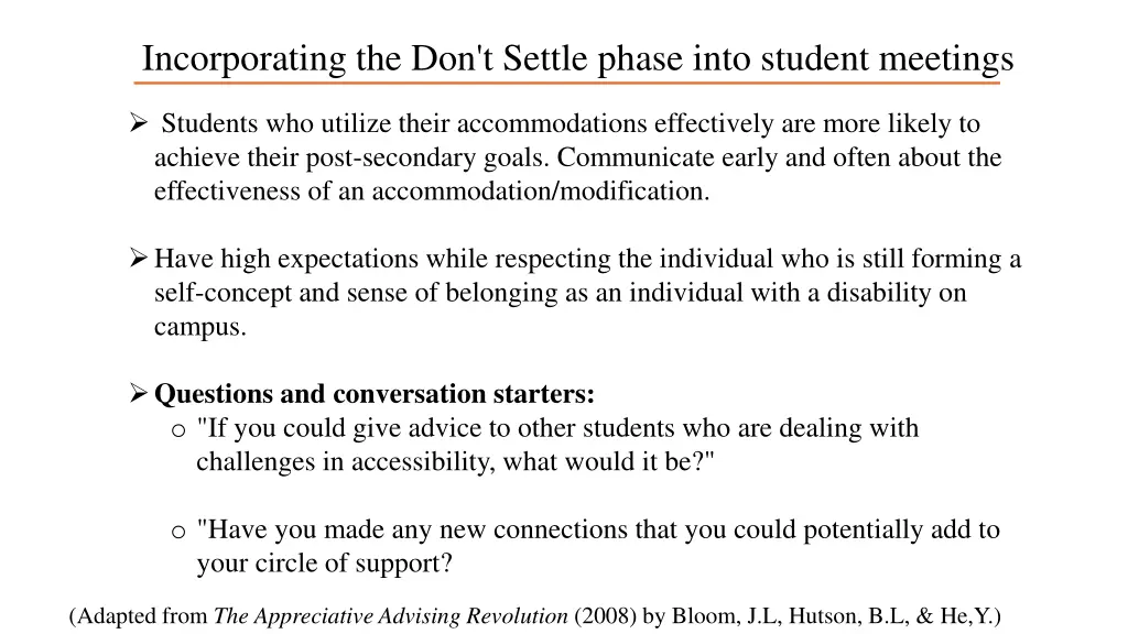 incorporating the don t settle phase into student