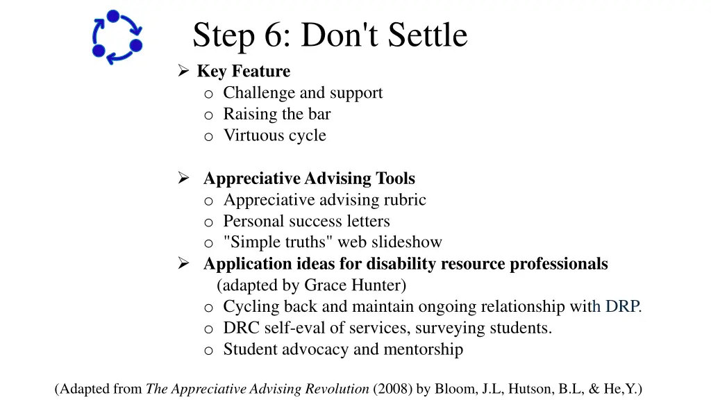 step 6 don t settle key feature o challenge