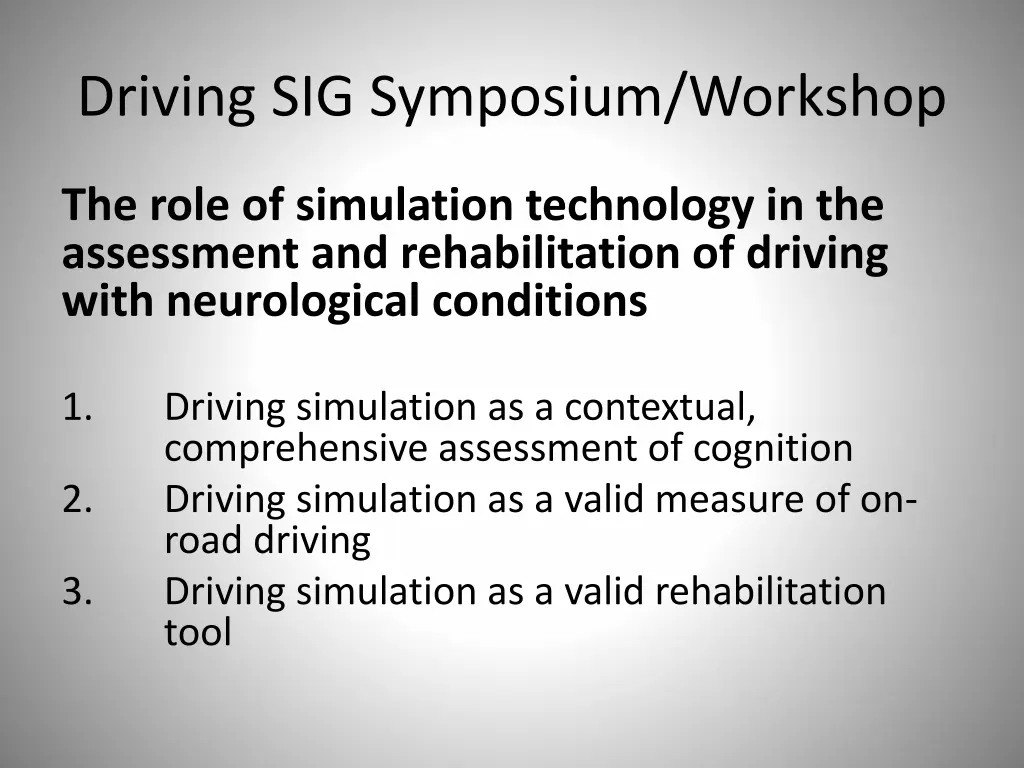 driving sig symposium workshop