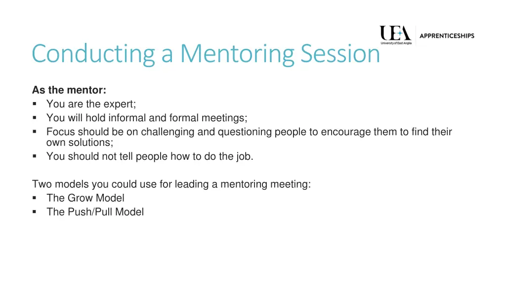 conducting a mentoring session