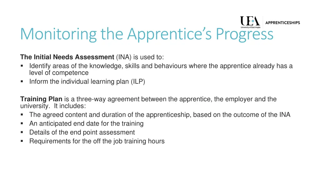 monitoring the apprentice s progress