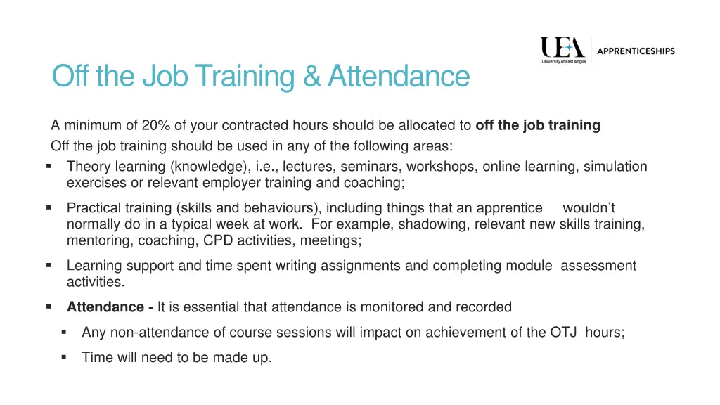 off the job training attendance