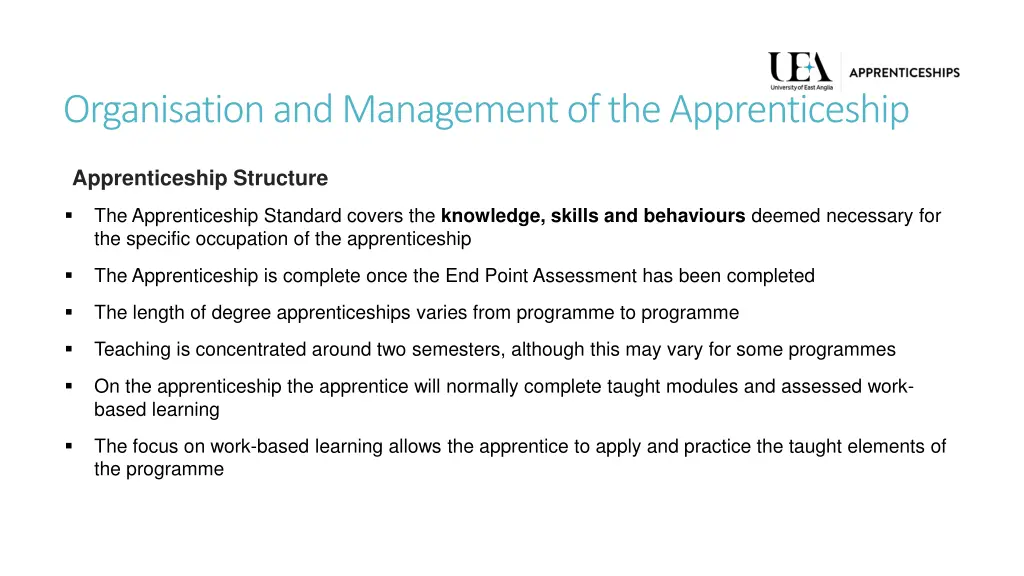 organisation and management of the apprenticeship