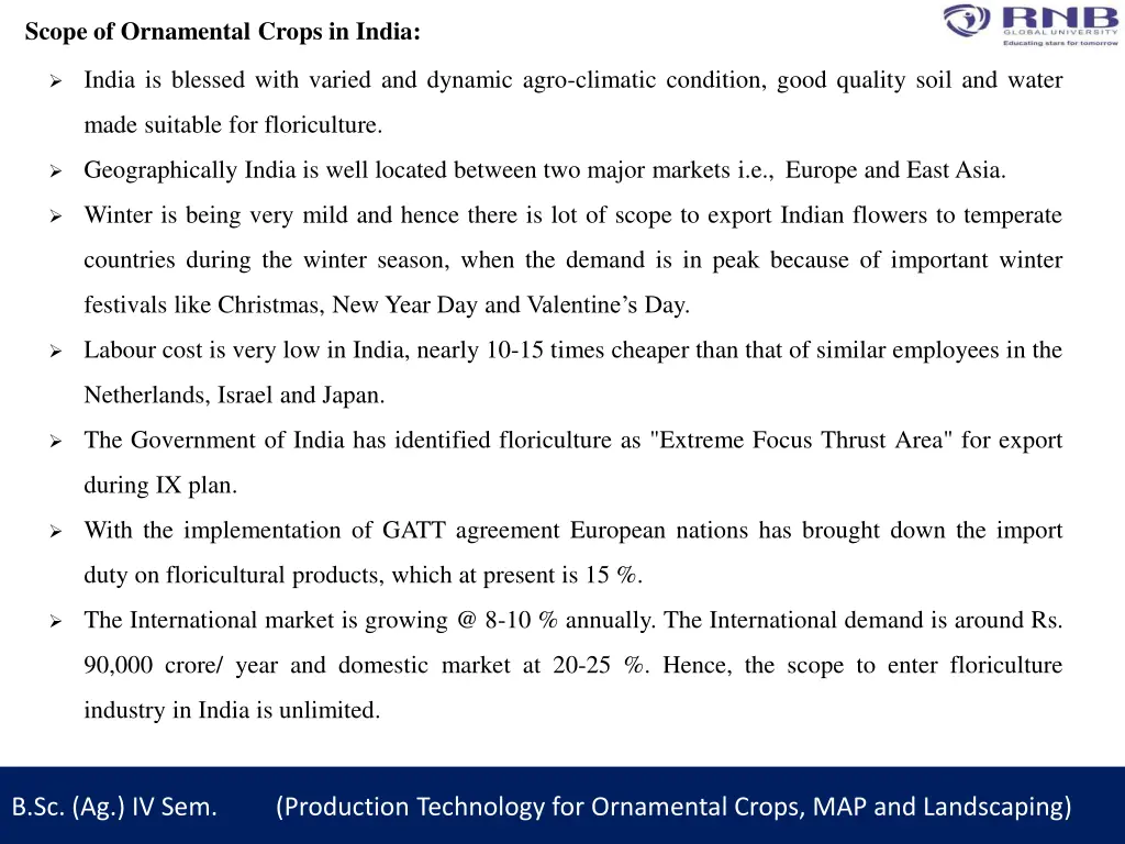 scope of ornamental crops in india