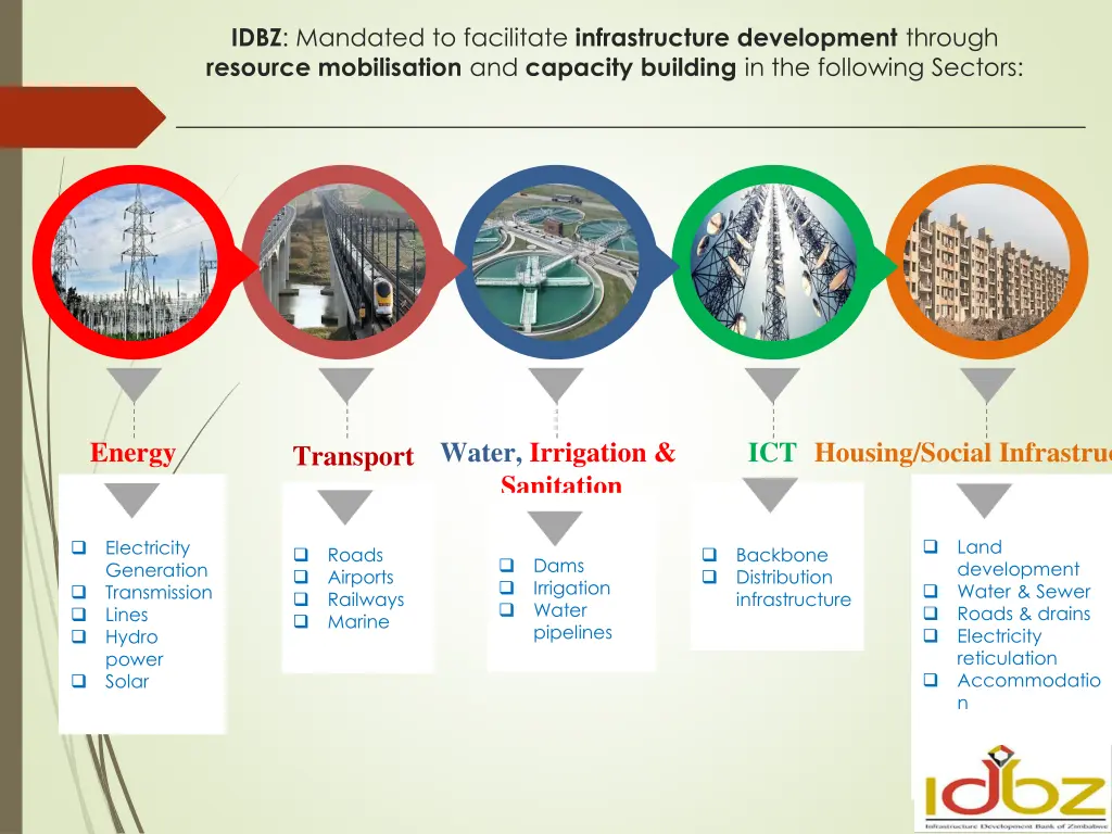 idbz mandated to facilitate infrastructure