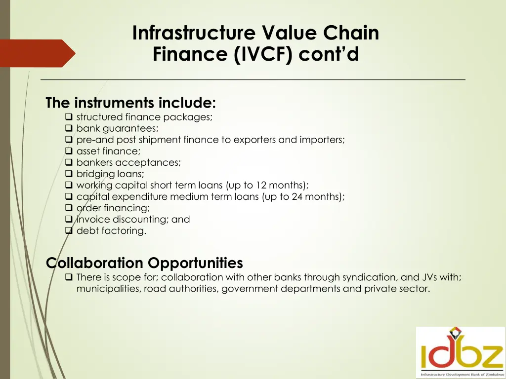 infrastructure value chain finance ivcf cont d 1