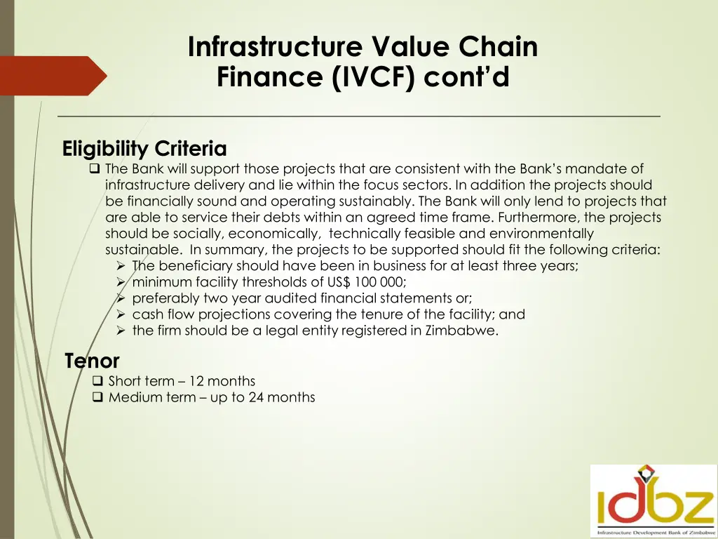 infrastructure value chain finance ivcf cont d 2